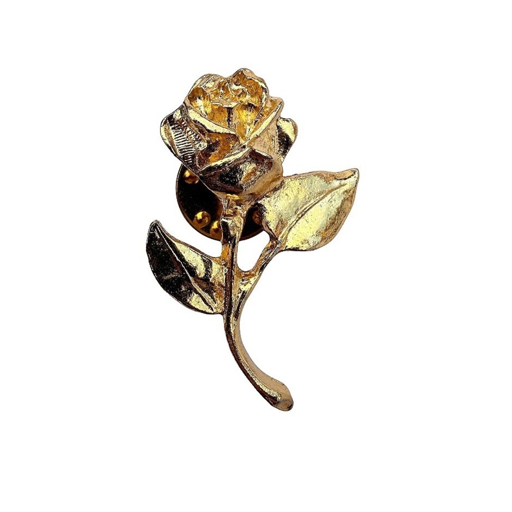 Rose Shaped Lapel Pin Gold Tone Textured Floral Romantic Whimsical Romantic